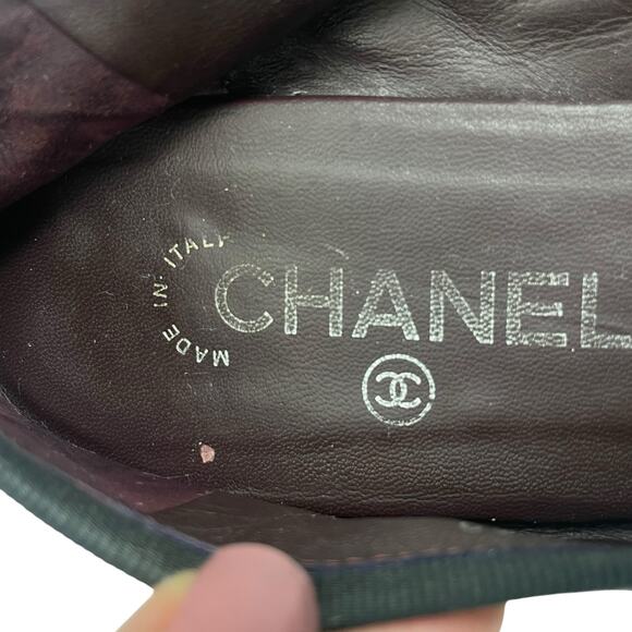 Chanel Cap Toe CC Logo Bow Quilted Leather Ballet Flats Black Size 40 - Picture 12 of 12